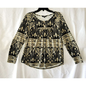 CPOKRTWSO Women L Faux Button Knit Black/Beige Long Sleeve Casual Blouse Top